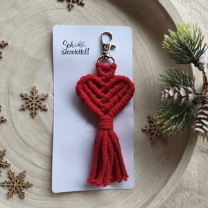 Makramé szív kulcstartó, Táska & Tok, Kulcstartó & Táskadísz, Kulcstartó, Csomózás, MESKA