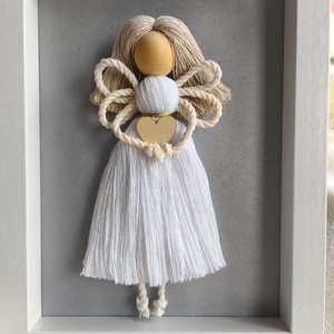 Makramé angyal képkeretben - karácsony - karácsonyi lakásdekoráció - karácsonyi lakásdíszek - Meska.hu