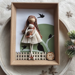 Makramé baba képkeretben, Karácsony, Karácsonyi lakásdekoráció, Karácsonyi lakásdíszek, Csomózás, MESKA