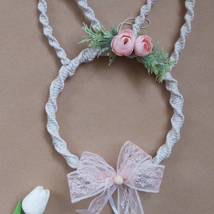 Nyuszi fej ajtó dekor közepes , Otthon & Életmód, Dekoráció, Fali és függő dekoráció, Falra akasztható dekor, Csomózás, MESKA