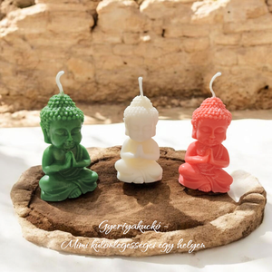 Mini Buddha figura gyertya  kézműves szójaviasz-paraffin, illatos és illatmentes változatban, darabra vagy szettben (3 , Kellékek & szerszámok, Dekorációs kellékek, Dekorációs gyertya, , MESKA