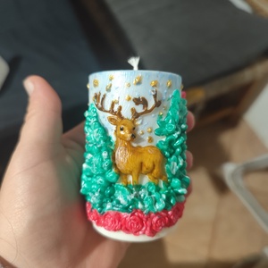 Karácsonyi szarvas díszgyertya  kézzel festett ünnepi dekoráció - Meska.hu