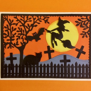 Halloween képeslap, boszorkány, macska, denevér  - otthon & lakás - dekoráció - halloween - halloweeni meghívó, képeslap, ajándékkísérő - Meska.hu