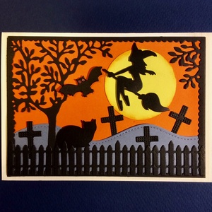 Halloween képeslap, boszorkány, macska, denevér  - otthon & lakás - dekoráció - halloween - halloweeni meghívó, képeslap, ajándékkísérő - Meska.hu