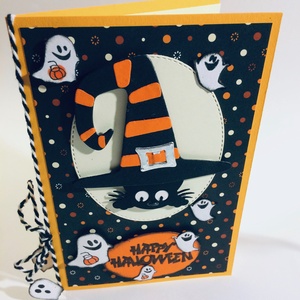 Halloween képeslap szellem, cica, kalap - halloweeni meghívó, képeslap, ajándékkísérő - halloweeni meghívó, képeslap, ajándékkísérő - Meska.hu
