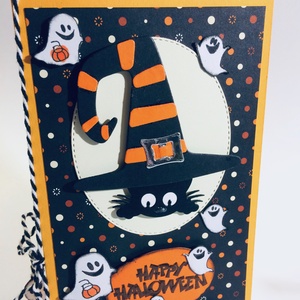Halloween képeslap szellem, cica, kalap - halloweeni meghívó, képeslap, ajándékkísérő - halloweeni meghívó, képeslap, ajándékkísérő - Meska.hu