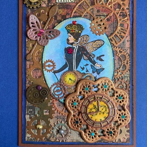 Steampunk Lady  képeslap, óra, idő, fogaskerék, pillangó, time  - otthon & életmód - papír, írószer - Meska.hu