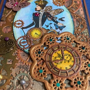 Steampunk Lady  képeslap, óra, idő, fogaskerék, pillangó, time  - otthon & életmód - papír, írószer - Meska.hu