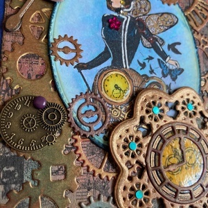 Steampunk Lady  képeslap, óra, idő, fogaskerék, pillangó, time  - otthon & életmód - papír, írószer - Meska.hu