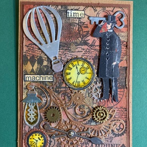 Steampunk képeslap, fogaskerék, óra, léghajó, gép,kulcs 3D - otthon & életmód - papír, írószer - Meska.hu
