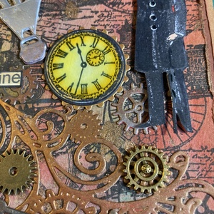 Steampunk képeslap, fogaskerék, óra, léghajó, gép,kulcs 3D - otthon & életmód - papír, írószer - Meska.hu