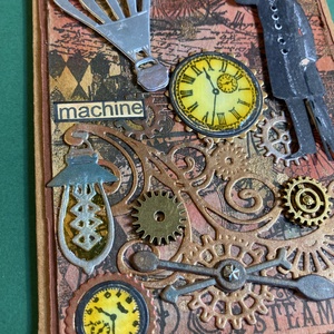 Steampunk képeslap, fogaskerék, óra, léghajó, gép,kulcs 3D - otthon & életmód - papír, írószer - Meska.hu