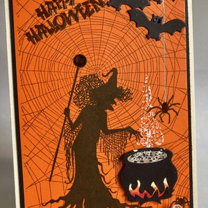 Halloween képeslap, boszorkány, denevér, pók, pókháló - otthon & életmód - papír, írószer - ajándékozás kellékei - képeslap, üdvözlőlap - Meska.hu