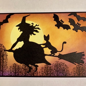 Halloween Boszorkány képeslap, fekete macska, denevér - otthon & életmód - papír, írószer - Meska.hu