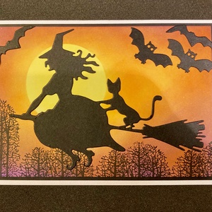 Halloween Boszorkány képeslap, fekete macska, denevér - otthon & életmód - papír, írószer - Meska.hu