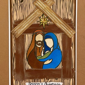 Szent Család karácsonyi  képeslap, Karácsony, Advent, Krisztus, Jézus - karácsony - karácsonyi ajándékozás - karácsonyi képeslap, üdvözlőlap, ajándékkísérő - Meska.hu