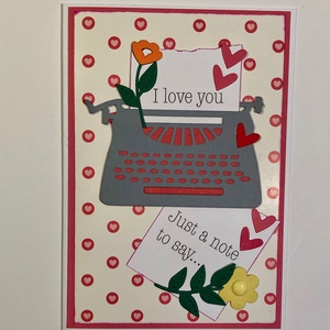 Szerelmes képeslap, Valentin nap,retró, írógép, virág, ajándékkísérő, szív - otthon & életmód - papír, írószer - Meska.hu