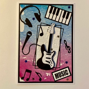 Gitár képeslap,, mikrofon, hangszer, hangjegy, rock, pop, zene - otthon & életmód - papír, írószer - Meska.hu