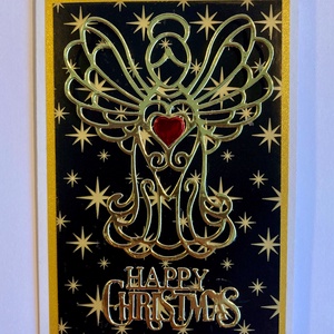 Arany angyal ,Karácsony, Advent, gyertya, őrangyal - karácsony - karácsonyi ajándékozás - karácsonyi képeslap, üdvözlőlap, ajándékkísérő - Meska.hu