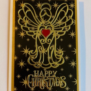 Arany angyal ,Karácsony, Advent, gyertya, őrangyal - karácsony - karácsonyi ajándékozás - karácsonyi képeslap, üdvözlőlap, ajándékkísérő - Meska.hu