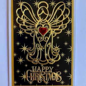 Arany angyal ,Karácsony, Advent, gyertya, őrangyal - karácsony - karácsonyi ajándékozás - karácsonyi képeslap, üdvözlőlap, ajándékkísérő - Meska.hu