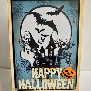 Halloween Kísértetház képeslap, denevér,  kísértet - otthon & életmód - dekoráció - halloween - halloweeni meghívó, képeslap, ajándékkísérő - Meska.hu