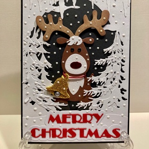 Karácsonyi képeslap, Rudolf a rénszarvas, ajándékkísérő - karácsony - karácsonyi ajándékozás - karácsonyi képeslap, üdvözlőlap, ajándékkísérő - Meska.hu