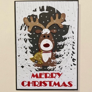 Karácsonyi képeslap, Rudolf a rénszarvas, ajándékkísérő - karácsony - karácsonyi ajándékozás - karácsonyi képeslap, üdvözlőlap, ajándékkísérő - Meska.hu