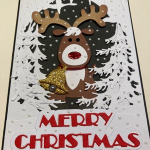 Karácsonyi képeslap, Rudolf a rénszarvas, ajándékkísérő - karácsony - karácsonyi ajándékozás - karácsonyi képeslap, üdvözlőlap, ajándékkísérő - Meska.hu