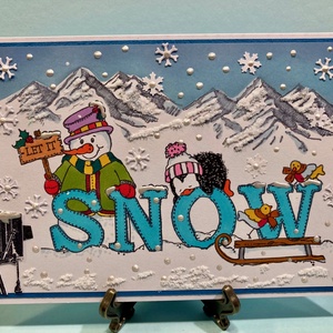 Karácsonyi képeslap, hóember, pingvin, madár, hó, snow  - karácsony - karácsonyi ajándékozás - karácsonyi képeslap, üdvözlőlap, ajándékkísérő - Meska.hu