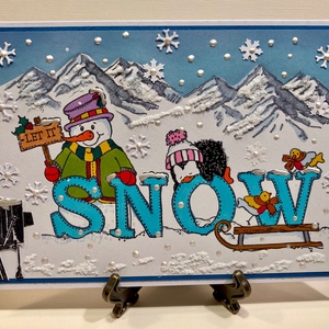 Karácsonyi képeslap, hóember, pingvin, madár, hó, snow  - karácsony - karácsonyi ajándékozás - karácsonyi képeslap, üdvözlőlap, ajándékkísérő - Meska.hu