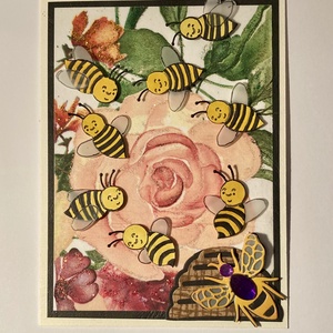 Virág méhecskék  anyák napi, születésnapi képeslap, Otthon & Életmód, Papír, írószer, Képeslap, üdvözlőlap, Papírművészet, Decoupage, transzfer és szalvétatechnika, MESKA