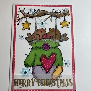 Madarak kesztyűben karácsonyi képeslap, ajándékkísérő, üdvözlőlap - Meska.hu