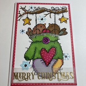 Madarak kesztyűben karácsonyi képeslap, ajándékkísérő, üdvözlőlap - karácsony - karácsonyi ajándékozás - karácsonyi képeslap, üdvözlőlap, ajándékkísérő - Meska.hu