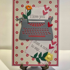 Írógép, retro Valentin napi, szerelmes képeslap, szív, szerelem, love, 3D-s - otthon & életmód - papír, írószer - ajándékozás kellékei - képeslap, üdvözlőlap - Meska.hu