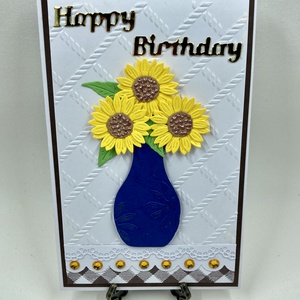 Napraforgók vázában születésnapi képeslap, ajándékkísérő, virágok - otthon & életmód - papír, írószer - ajándékozás kellékei - képeslap, üdvözlőlap - Meska.hu