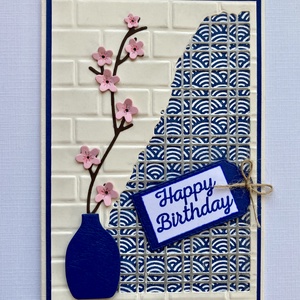 Japán stílusú születésnapi képeslap, cseresznyevirág, ikebana, Otthon & Életmód, Papír, írószer, Ajándékozás kellékei, Képeslap, üdvözlőlap, Papírművészet, MESKA