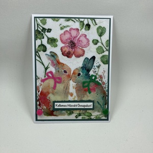 Nyuszik húsvéti képeslap, ajándékkísérő - otthon & életmód - papír, írószer - ajándékozás kellékei - képeslap, üdvözlőlap - Meska.hu