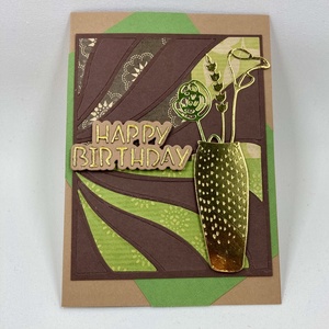 Arany váza virágokkal születésnapi képeslap, ajándékkísérő, Otthon & Életmód, Papír, írószer, Ajándékozás kellékei, Képeslap, üdvözlőlap, Papírművészet, MESKA