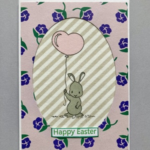 Nyuszi léggömbbel húsvéti képeslap, ajándékkísérő - otthon & életmód - papír, írószer - ajándékozás kellékei - képeslap, üdvözlőlap - Meska.hu