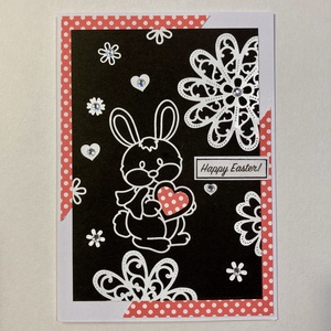 Nyuszi pöttyös szívvel húsvéti képeslap, ajándékkísérő - otthon & életmód - papír, írószer - ajándékozás kellékei - képeslap, üdvözlőlap - Meska.hu