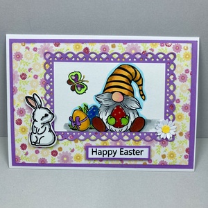 Húsvéti manó/törpe/gnóm tojásokkal, nyuszival, húsvéti képeslap, ajándékkísérő, Ünnepi díszek, dekorációk, Húsvéti díszek és dekorációk, Húsvéti képeslapok, Papírművészet, MESKA