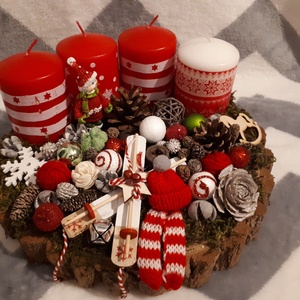Adventi asztaldísz farönkszeleten -piros - Meska.hu