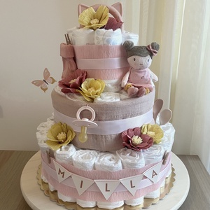 MILLA pelenkatorta (3 szintes), Baba - mama, Babalátogató ajándékcsomag, Papírművészet, MESKA