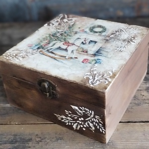 Karácsonyi teás doboz , Otthon & Életmód, Konyhafelszerelés, tálalás, Konyhai tárolás, Tea & Kávé tárolás, Decoupage, transzfer és szalvétatechnika, Festett tárgyak, MESKA