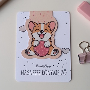 mágneses könyvjelző - corgi labdával - könyv & zene - könyvjelző - Meska.hu