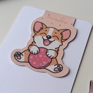 mágneses könyvjelző - corgi labdával - könyv & zene - könyvjelző - Meska.hu