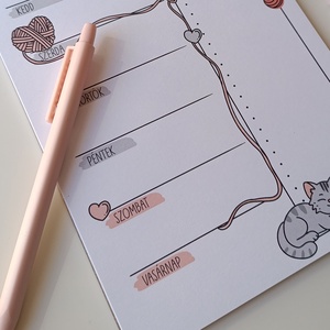 Heti tervező tömb - cicás gombolyagos - otthon & életmód - papír, írószer - jegyzetfüzet & napló - Meska.hu