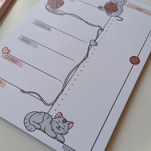 Heti tervező tömb - cicás gombolyagos - otthon & életmód - papír, írószer - jegyzetfüzet & napló - Meska.hu