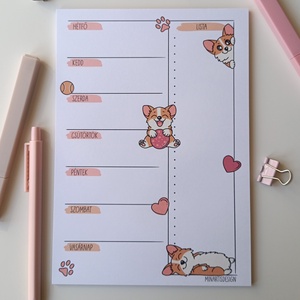 Heti tervező tömb - corgi kutyás, Otthon & Életmód, Papír, írószer, Jegyzetfüzet & Napló, Fotó, grafika, rajz, illusztráció, MESKA